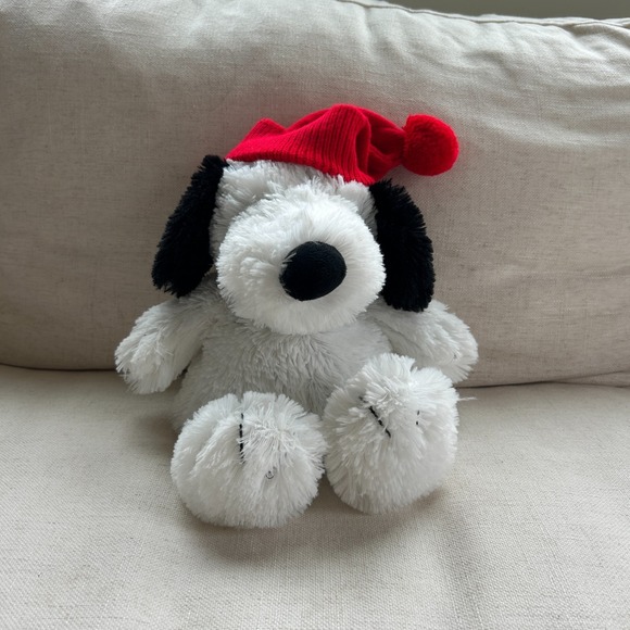 Warmies Holiday Hat Snoopy Stuffed Animal Plush Heatable Black/White Peanuts - Picture 1 of 5